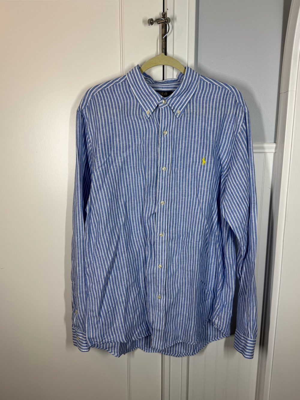 Polo Ralph Lauren Striped Oxford custom fit button down Shirt 100% linen mens xl